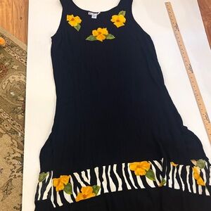 Black Midi Dress with Yellow Floral Accents